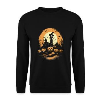 Hexenflug zum Gruseln Halloween Hexen - Unisex Pullover - Schwarz - Vorne - Alina (178cm) & Michal (187cm)