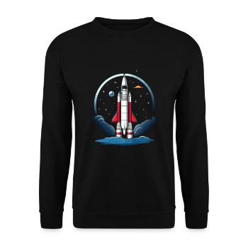Vintage Raketen Weltraum Logo Space Rocket - Unisex Sweatshirt - black - Front - Alina (178cm) & Michal (187cm)