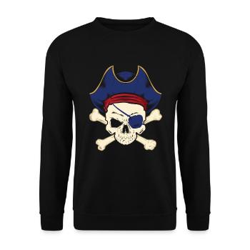 Piraten Augenklappe Pirat Seeräuber - Unisex Pullover - Schwarz - Vorne - Alina (178cm) & Michal (187cm)