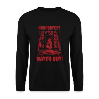 Horrorfest Watch Out Vintage Halloween - Unisex Pullover - Schwarz - Vorne - Alina (178cm) & Michal (187cm)