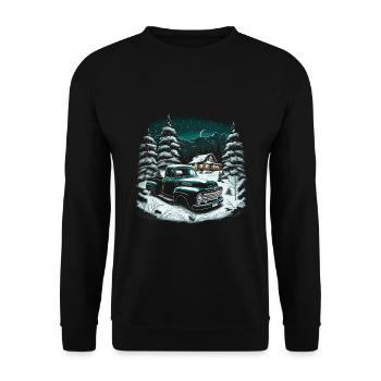 Ambiance nostalgique de Noël : camion vintage - Sweat-shirt Unisexe - noir - Devant - Alina (178cm) & Michal (187cm)