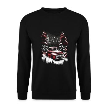 Ambiance nostalgique de Noël : camion vintage - Sweat-shirt Unisexe - noir - Devant - Alina (178cm) & Michal (187cm)