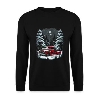 Ambiance nostalgique de Noël : camion vintage - Sweat-shirt Unisexe - noir - Devant - Alina (178cm) & Michal (187cm)