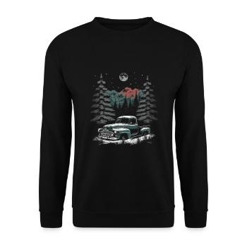 Ambiance nostalgique de Noël : camion vintage - Sweat-shirt Unisexe - noir - Devant - Alina (178cm) & Michal (187cm)