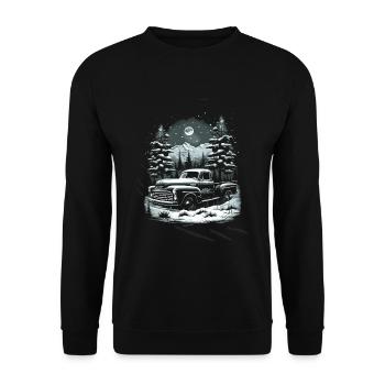 Ambiance nostalgique de Noël : camion vintage - Sweat-shirt Unisexe - noir - Devant - Alina (178cm) & Michal (187cm)