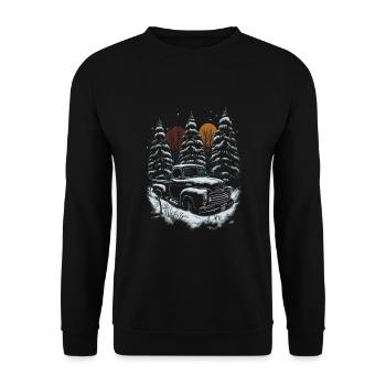 Ambiance nostalgique de Noël : camion vintage - Sweat-shirt Unisexe - noir - Devant - Alina (178cm) & Michal (187cm)