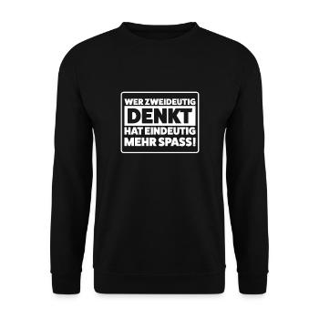 Spaßige Zweideutigkeit – Lache mehr! - Unisex Pullover - Schwarz - Vorne - Alina (178cm) & Michal (187cm)