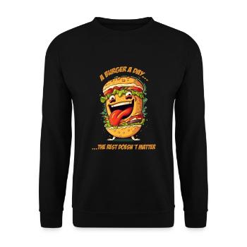 Crazy Burger Hamburger Cheeseburger - Sweat-shirt Unisexe - noir - Devant - Alina (178cm) & Michal (187cm)