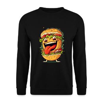Lustiger Fast Food Burger - Unisex Pullover - Schwarz - Vorne - Alina (178cm) & Michal (187cm)