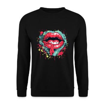 Embrasser la bouche bouche avec des éclaboussures de couleur trippantes Psy - Sweat-shirt Unisexe - noir - Devant - Alina (178cm) & Michal (187cm)