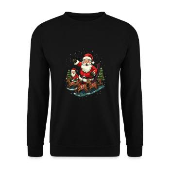 Verbreiten Sie Weihnachtsfreude mit Santa Claus - Unisex Pullover - Schwarz - Vorne - Alina (178cm) & Michal (187cm)