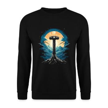 Mythos Hammer: Epische Nachtlandschaft - Mjölnir - Unisex Pullover - Schwarz - Vorne - Alina (178cm) & Michal (187cm)