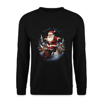Verbreiten Sie Weihnachtsfreude mit Santa Claus - Unisex Pullover - Schwarz - Vorne - Alina (178cm) & Michal (187cm)