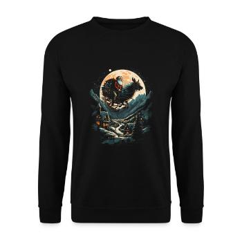 Fantasie trifft Festlichkeit Santa mit Schlitten - Unisex Pullover - Schwarz - Vorne - Alina (178cm) & Michal (187cm)