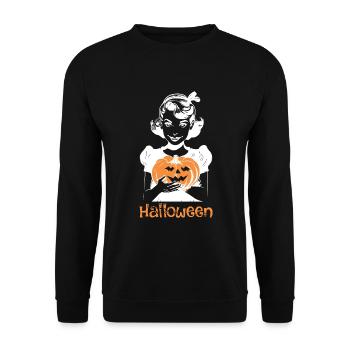 Kürbis Hexe Retro Vintage Halloween - Unisex Pullover - Schwarz - Vorne - Alina (178cm) & Michal (187cm)
