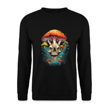 Trippy Goa Pilztotenkopf - Unisex Pullover - Schwarz - Vorne - Alina (178cm) & Michal (187cm)