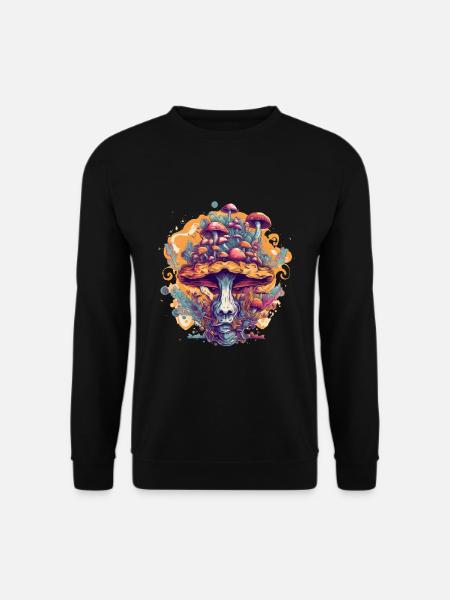 Kopf aus magischen Pilzen Psytrance Cottagecore - Unisex Pullover - Schwarz