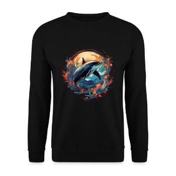 Dauphin avec des vagues - Sweat-shirt Unisexe - noir - Devant - Alina (178cm) & Michal (187cm)