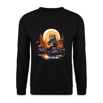 Otter plays guitar - Unisex Sweatshirt - black - Front - Alina (178cm) & Michal (187cm)