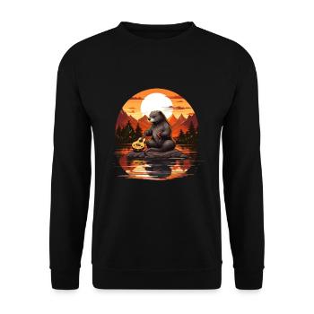 Loutres au lac - Sweat-shirt Unisexe - noir - Devant - Alina (178cm) & Michal (187cm)