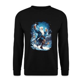 Plaisir de Noël: Père Noël ivre - Sweat-shirt Unisexe - noir - Devant - Alina (178cm) & Michal (187cm)
