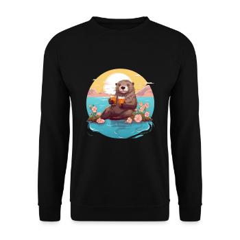 Otter am See - Unisex Pullover - Schwarz - Vorne - Alina (178cm) & Michal (187cm)