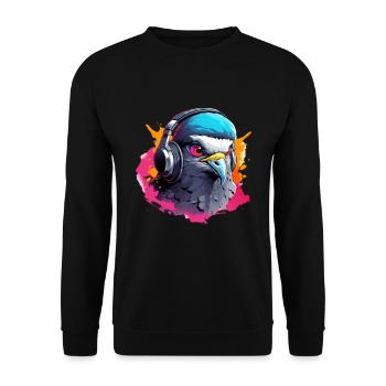 Adler mit Headset - Unisex Pullover - Schwarz - Vorne - Alina (178cm) & Michal (187cm)