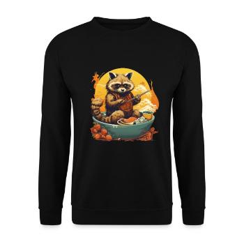 Waschbär mit Stäbchen Ramen Asia Food - Unisex Pullover - Schwarz - Vorne - Alina (178cm) & Michal (187cm)