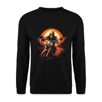 Skeleton On Motorcycle Fire Red Sunset - Unisex Sweatshirt - black - Front - Alina (178cm) & Michal (187cm)