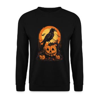 Raven on grinning pumpkin in front of full moon scene - Unisex Sweatshirt - black - Front - Alina (178cm) & Michal (187cm)