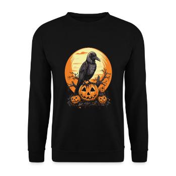 Corbeau sur citrouille avec citrouilles d’Halloween et lune - Sweat-shirt Unisexe - noir - Devant - Alina (178cm) & Michal (187cm)