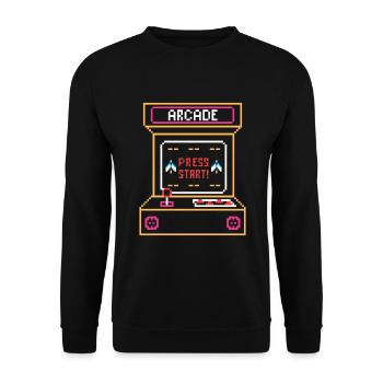 Arcade Automat Retro - Unisex Pullover - Schwarz - Vorne - Alina (178cm) & Michal (187cm)
