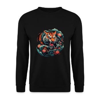 Tattoo Traditioneller asiatischer Tiger - Unisex Pullover - Schwarz - Vorne - Alina (178cm) & Michal (187cm)