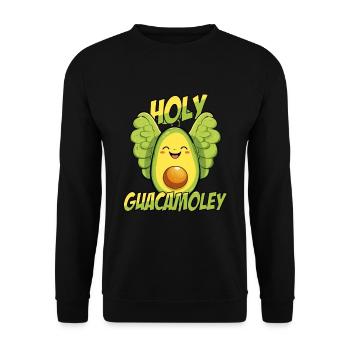 Süßer Avocado Engel mit dem Holy Gucamoley Spruch - Unisex Pullover - Schwarz - Vorne - Alina (178cm) & Michal (187cm)