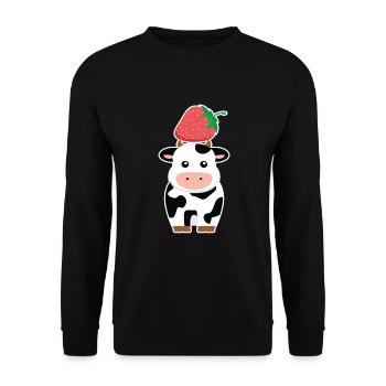 Erdbeeren Kuh Kühe Bauer Kinder - Unisex Pullover - Schwarz - Vorne - Alina (178cm) & Michal (187cm)