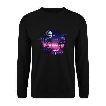 Synthwave rétro coucher de soleil voiture musique des années 80 - Sweat-shirt Unisexe - noir - Devant - Alina (178cm) & Michal (187cm)