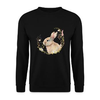 Hase Frühling Blumen Osterhase Ostern - Unisex Pullover - Schwarz - Vorne - Alina (178cm) & Michal (187cm)