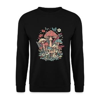 Pilze Cottagecore Naturecore - Unisex Pullover - Schwarz - Vorne - Alina (178cm) & Michal (187cm)