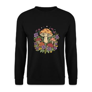 Pilze Cottagecore Naturecore - Unisex Pullover - Schwarz - Vorne - Alina (178cm) & Michal (187cm)