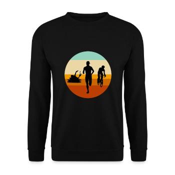 Triathlon Retro Design Sportler Athleten - Unisex Pullover - Schwarz - Vorne - Alina (178cm) & Michal (187cm)