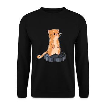 Katze mit Saugroboter Staubsauger - Unisex Pullover - Schwarz - Vorne - Alina (178cm) & Michal (187cm)