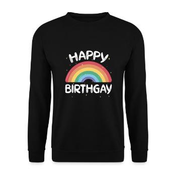 Happy Birthgay LGBTQ Regenbogen - Unisex Pullover - Schwarz - Vorne - Alina (178cm) & Michal (187cm)