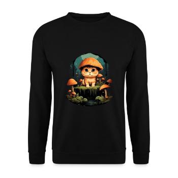 Cottagecore Katzen Design - Charmante Katze mit Pi - Unisex Pullover - Schwarz - Vorne - Alina (178cm) & Michal (187cm)