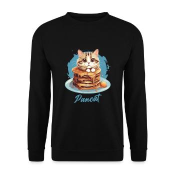 Cute Pancake Cat - Funny Pancat Graphic - Unisex Sweatshirt - black - Front - Alina (178cm) & Michal (187cm)