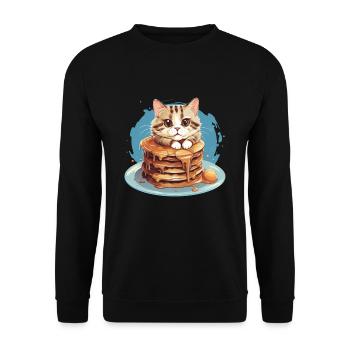 Cute Pancake Cat - Funny Pancat Graphic Design - Unisex Sweatshirt - black - Front - Alina (178cm) & Michal (187cm)