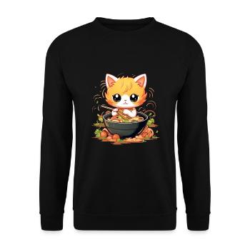 Süße Ramen Katze - Lustiges Ramen Kitty Design - Unisex Pullover - Schwarz - Vorne - Alina (178cm) & Michal (187cm)