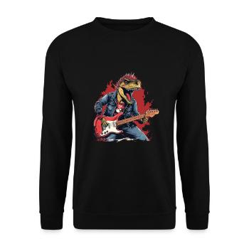 Punk Rock T-Rex: Dinosaurier im Rock-Outfit Design - Unisex Pullover - Schwarz - Vorne - Alina (178cm) & Michal (187cm)