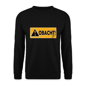 Obacht Warnschild Vintage Look - Unisex Pullover - Schwarz - Vorne - Alina (178cm) & Michal (187cm)