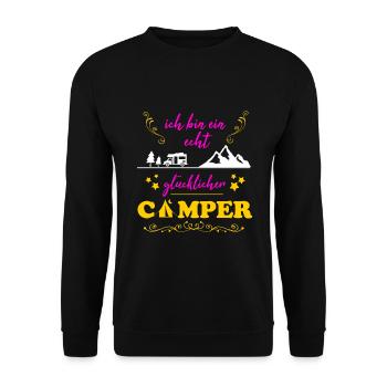 Camping echt glückliche Camperin Geschenk Frau - Unisex Pullover - Schwarz - Vorne - Alina (178cm) & Michal (187cm)