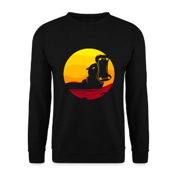 Nilpferd Retro Sunset Hippo Kinder - Unisex Pullover - Schwarz - Vorne - Alina (178cm) & Michal (187cm)